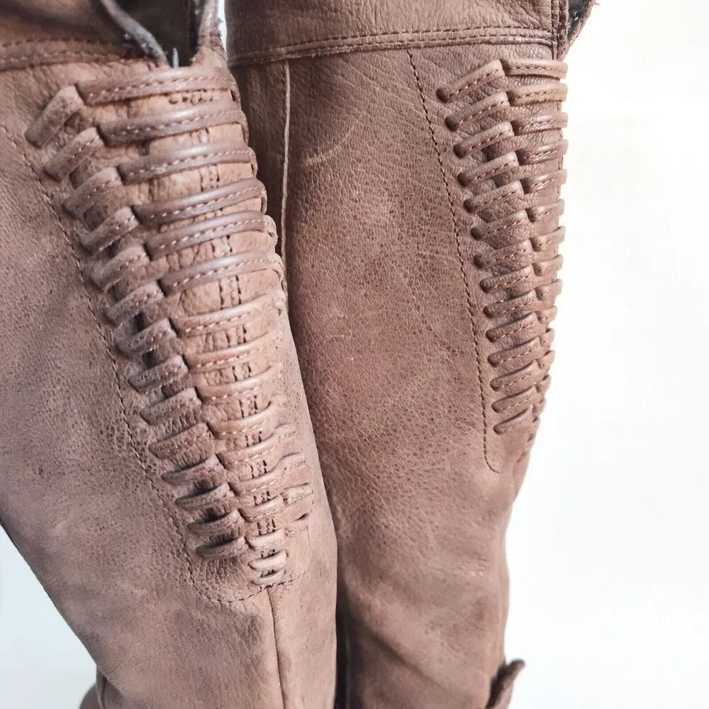 Vince Camuto Patamina Over The Knee Boot Taupe Brown‎ Leather Size 6.5 Lace-up